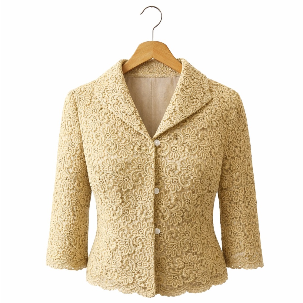 Talbots Gold Lace Blazer Jacket Size 8 Elegant Vintage Chic Wedding Formal